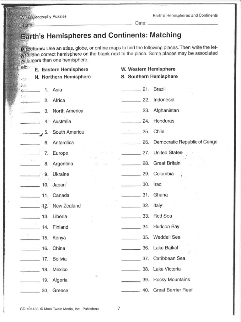 Earths Hemispheres and Continents | PDF