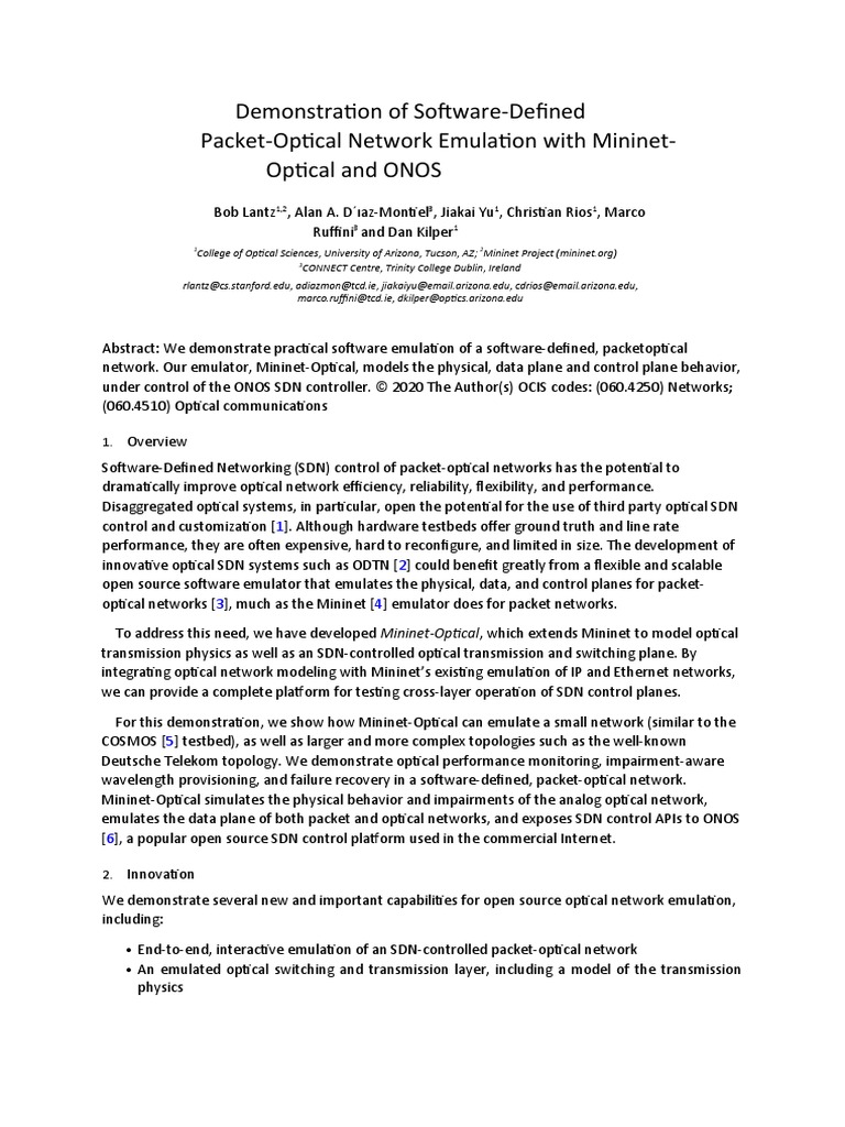 Demonstration of SoftwareDefined PacketOptical Network Emulation With