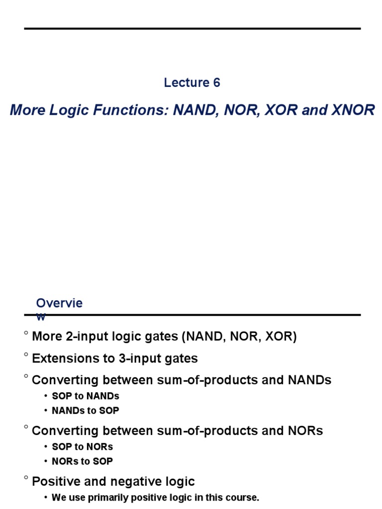 More Logic Functions: NAND, NOR, XOR and XNOR | PDF | Logic Gate | Logic