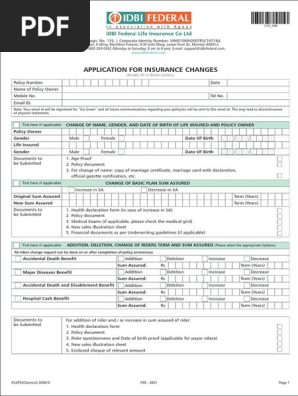 Application for Insurance Changes