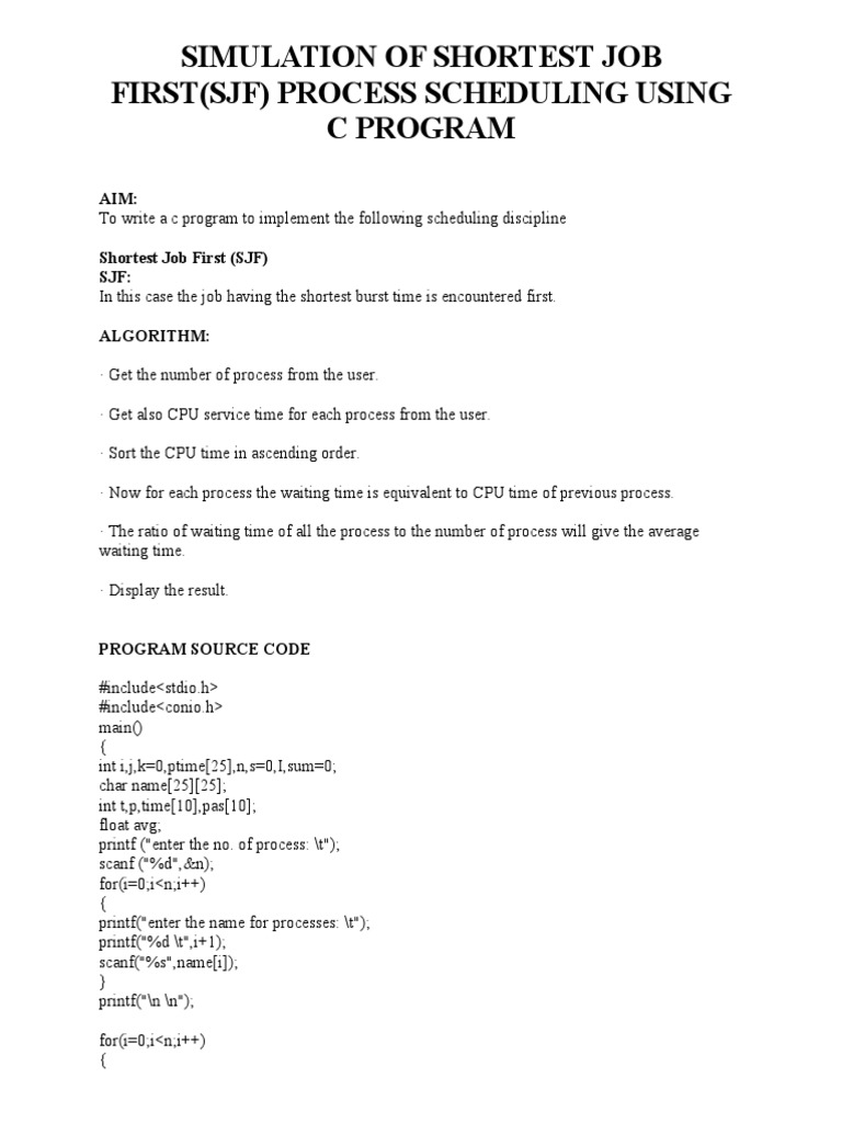SJF Process Scheduling in C Program | PDF | Computers