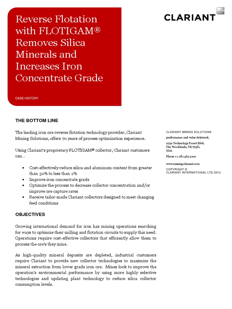 Cas Estudy Reverse Flotation With Flotigam | PDF | Mining | Chemistry