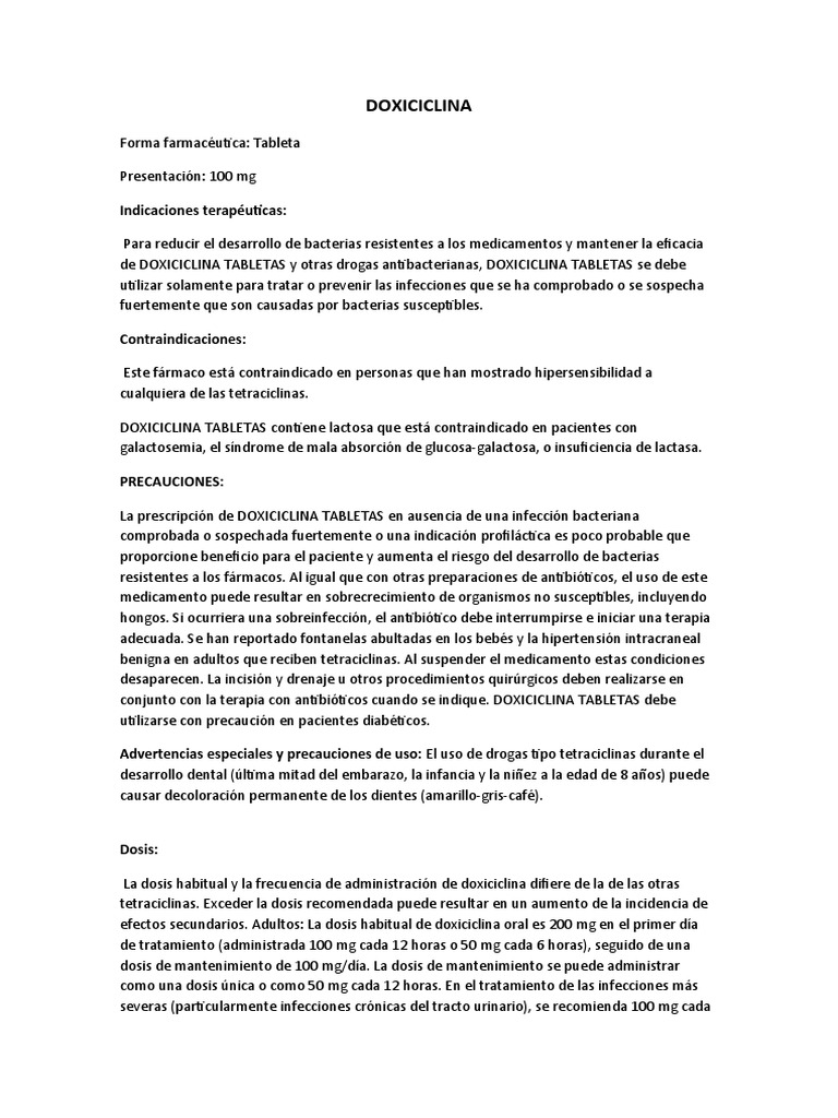DOXICICLINA | PDF | Medicamentos con receta | Resistencia antimicrobiana