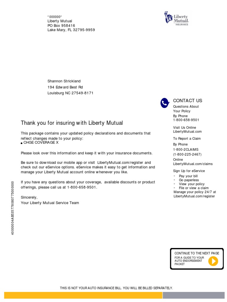 Thank You For Insuring With Liberty Mutual Contact Us PDF Vehicle