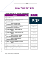 Energy Vocabulary Quiz: Choose The Answer That Best Matches The Definitions Below
