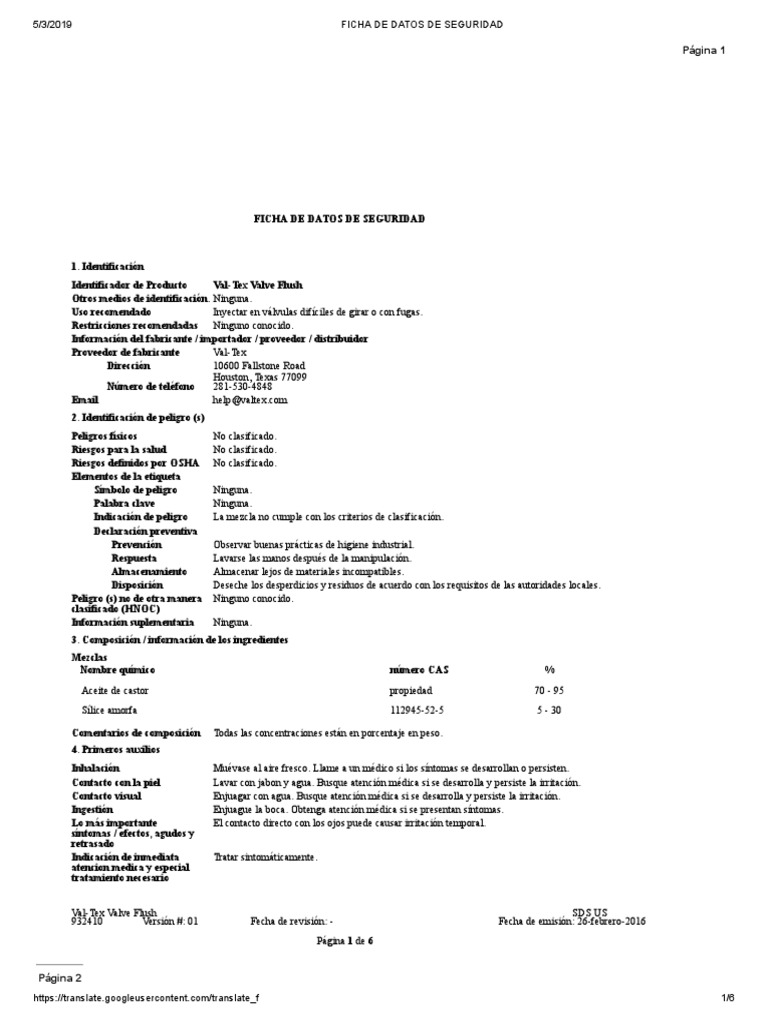 ValTex Valve Flush PDF Residuos Seguridad y salud ocupacional