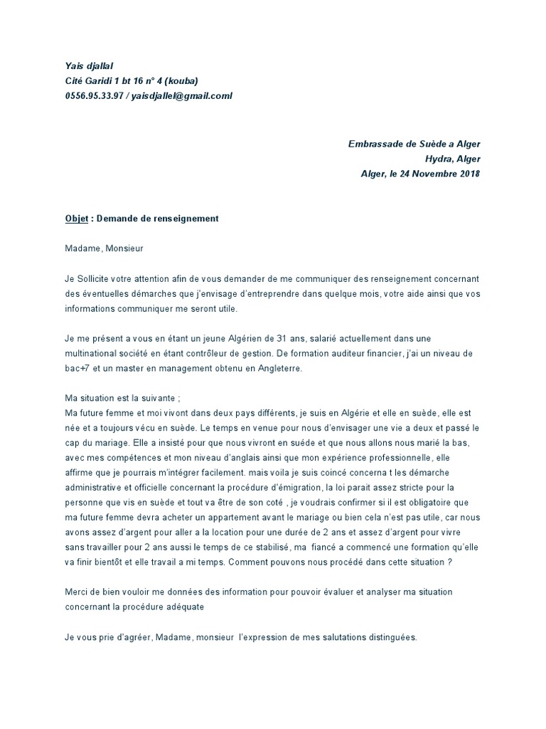Demande de renseignements sur l'émigration en Suède | PDF | Affaires