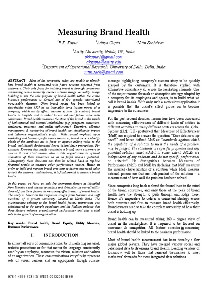 Measuring Brand Health PDF Utility Brand