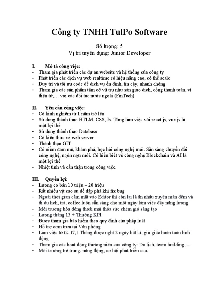 JD Junior DEV | PDF