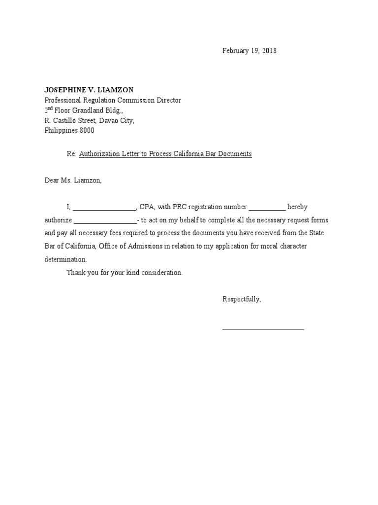 PRC Authorization Letter for Document Processing | PDF | Career ...