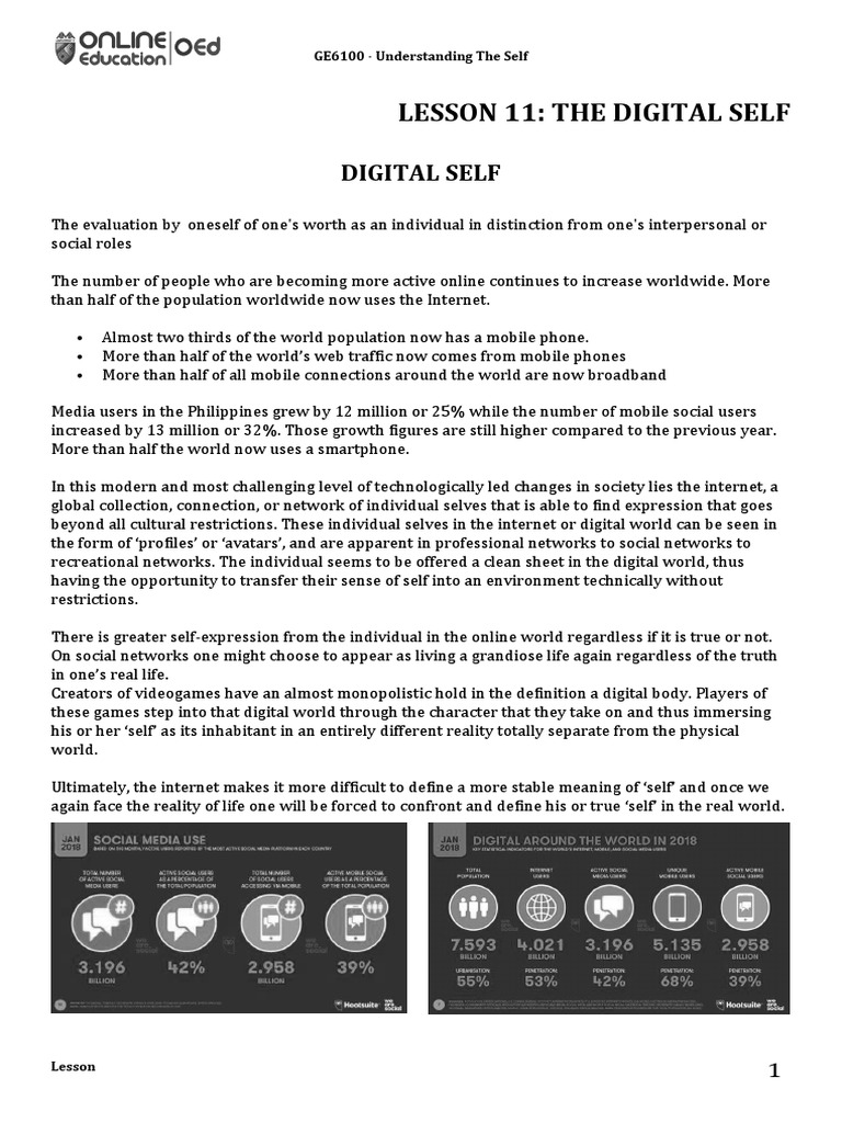 Lesson 11 - The Digital Self | PDF | Social Networking Service | Self