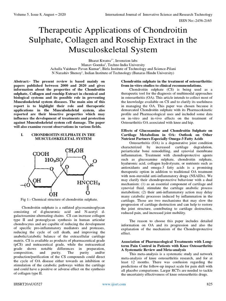 Therapeutic Applications of Chondroitin Sulphate, Collagen and Rosehip