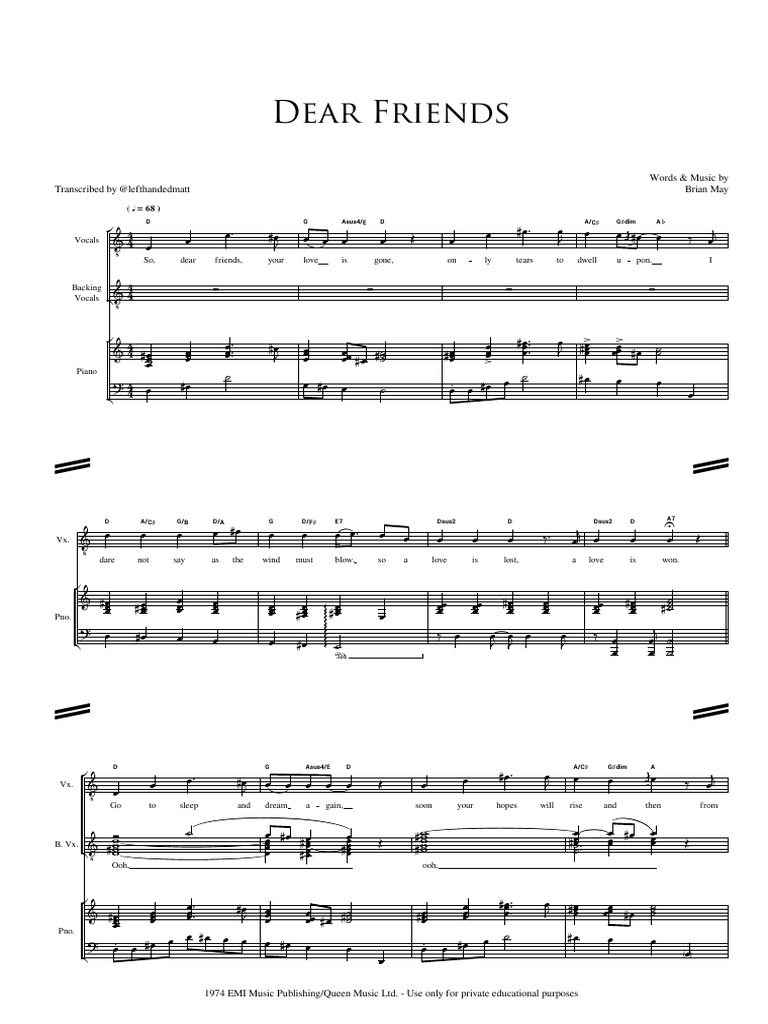 Dear Friends Score | PDF