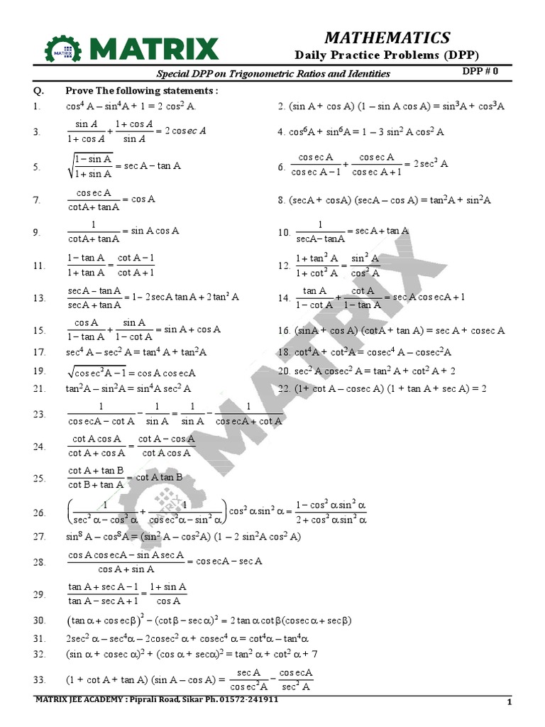 Special DPP on Trigonometric Ratios and Identities | PDF ...