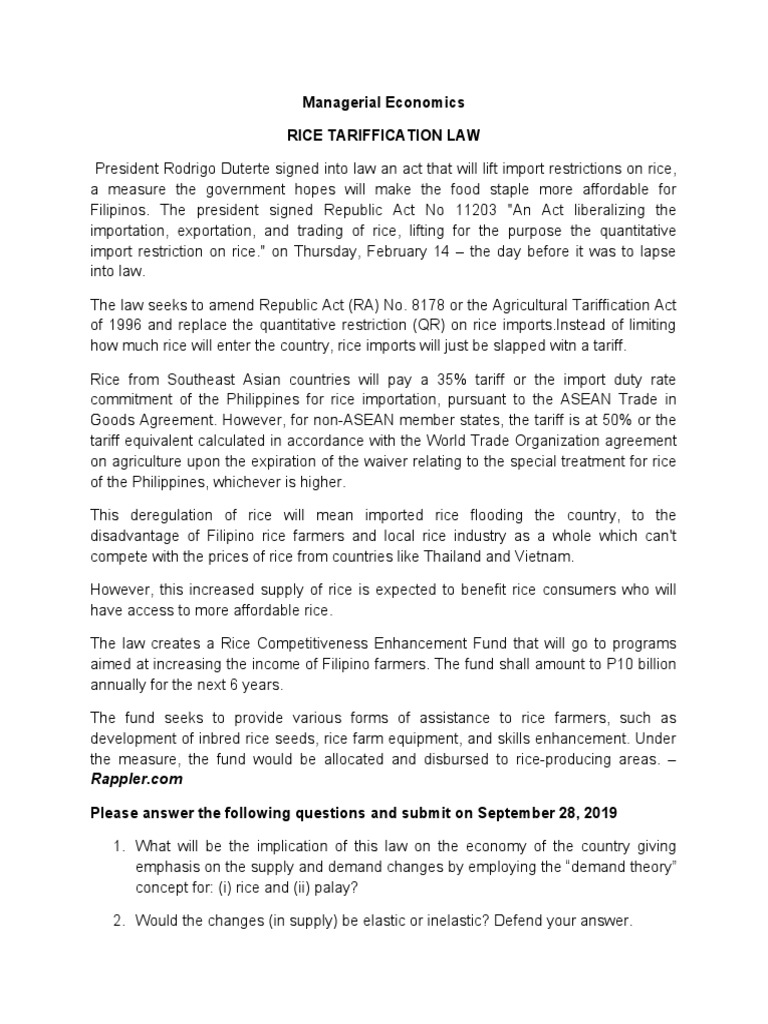 Rice Tariffication Law Mgrlecon PDF Rice Tariff