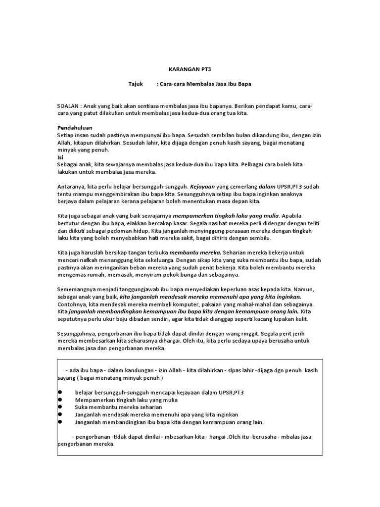Karangan Pt3 Cara Cara Membalas Jasa Ibu Bapa Pdf