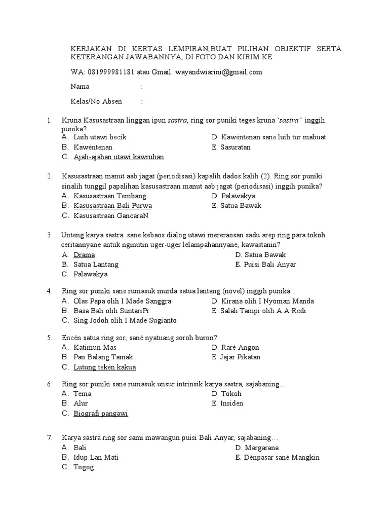 Soal Latihan Kelas Xi