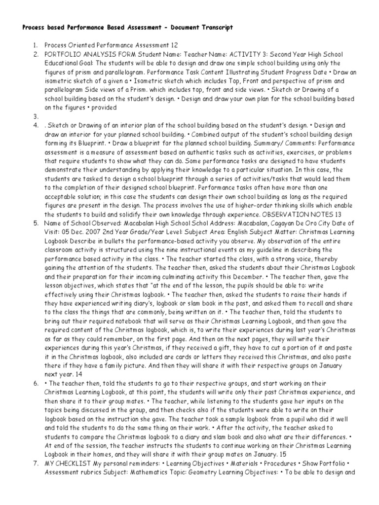 Performance-Based Assessment for School Design | PDF | Educational ...
