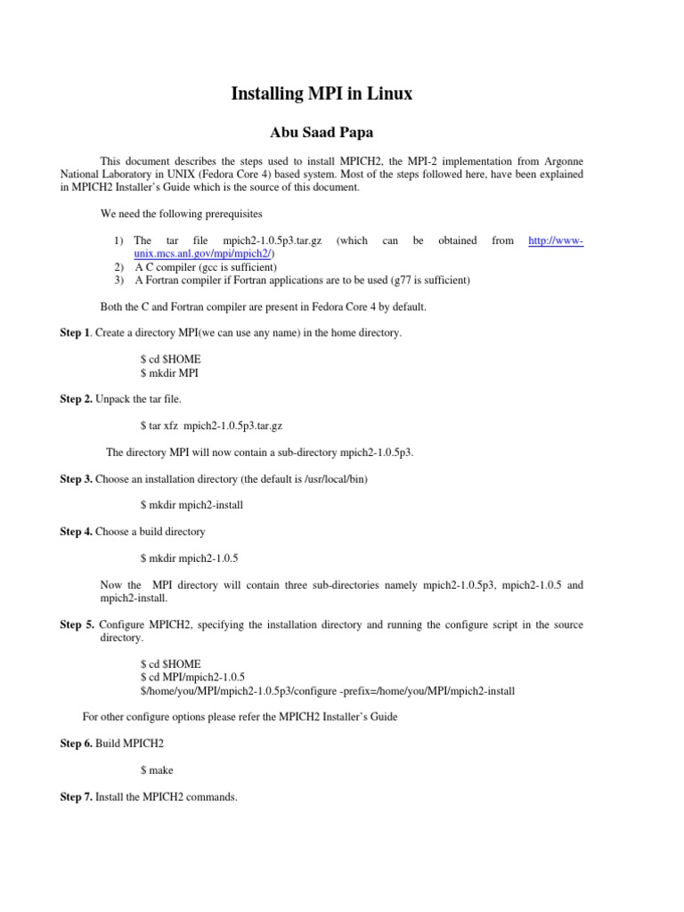 Installing MPI in Linux: Abu Saad Papa | PDF | Message Passing ...