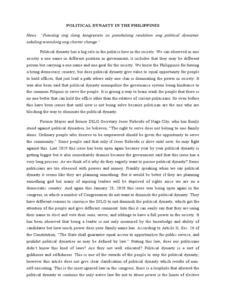 Impact of Political Dynasties in the Philippines | PDF | Philippines ...