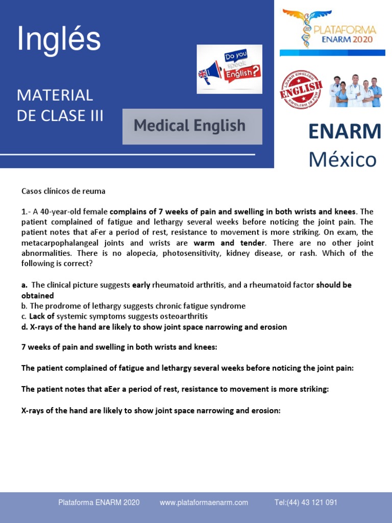 Clinical Rheumatology Cases ENARM 2020 | PDF | Rheumatoid Arthritis ...
