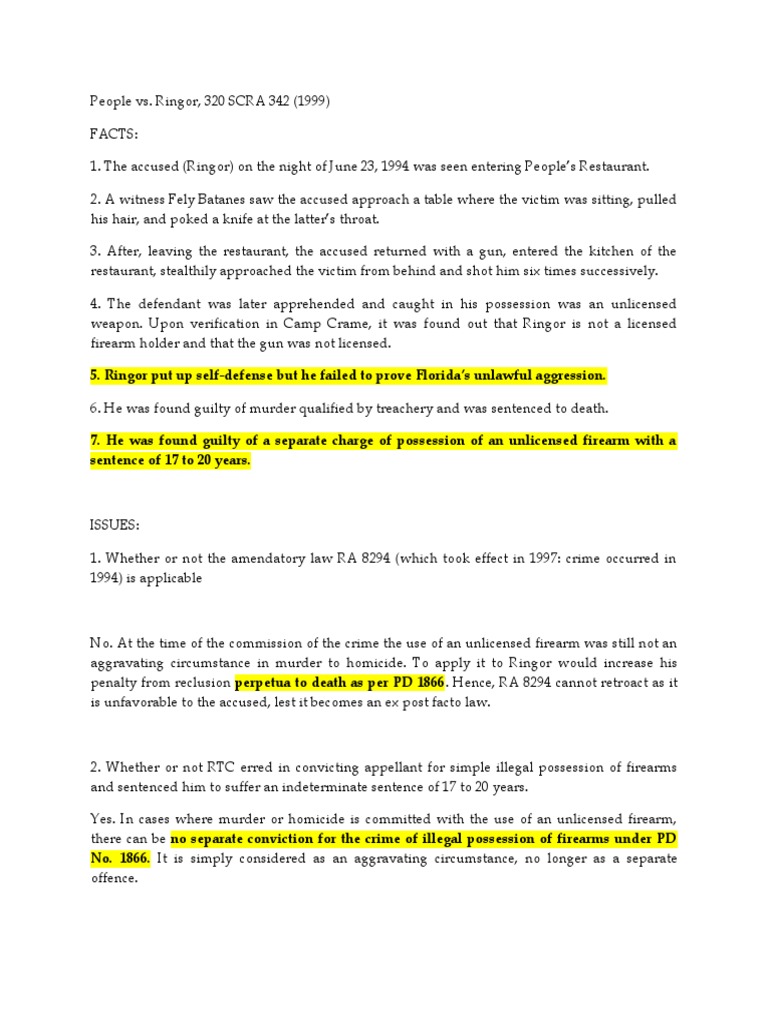 People vs ringor 320 scra 342 1999 pdf murder ex post facto law