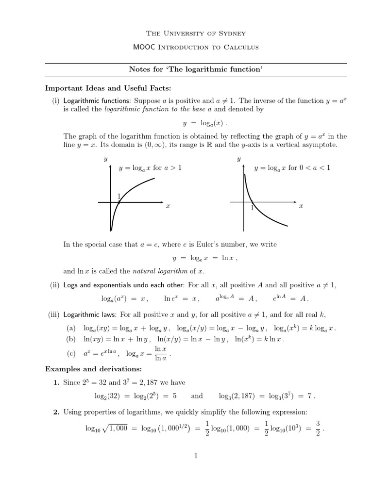 Notes For The Logarithmic Function': Log Lna | PDF | Logarithm ...