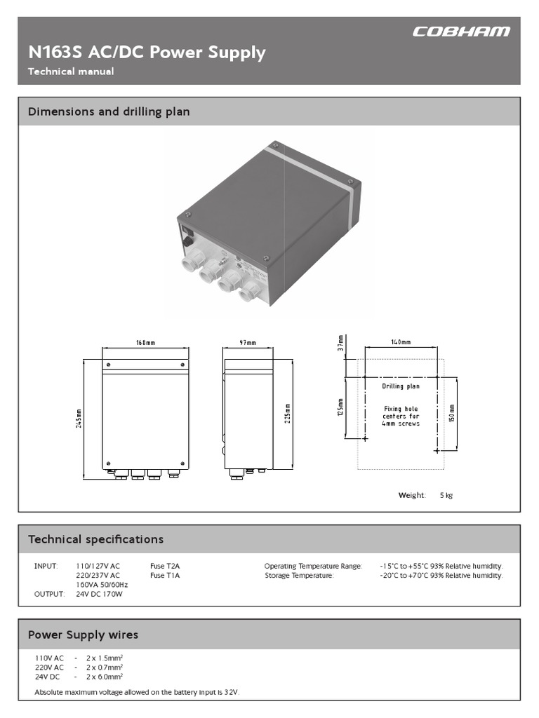 N163S AC/DC Power Supply: Dimensions and Drilling Plan | PDF | Mains ...