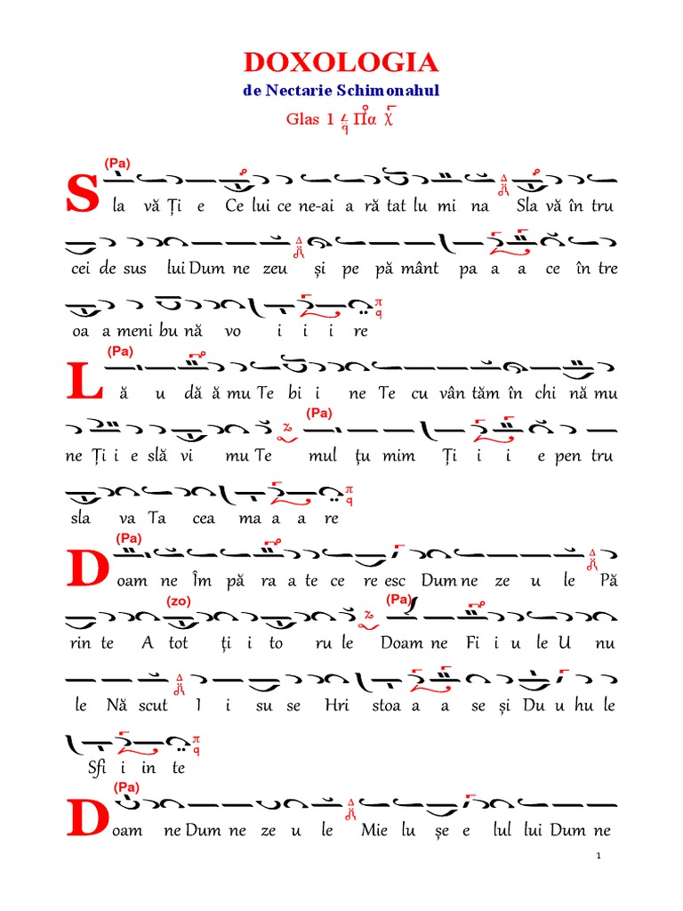 Doxologia Glas 1 Nectarie Schimonahul PDF PDF