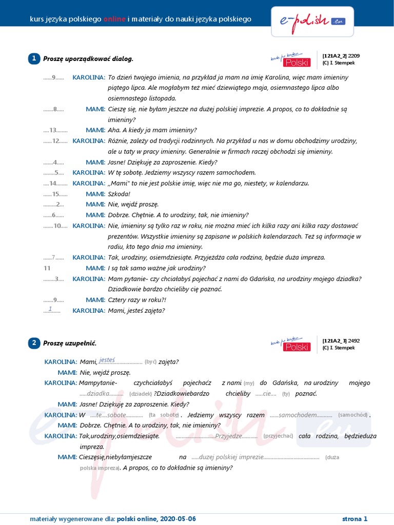 Moja Przyjaciółka Sprawdzian Po Dziale 1