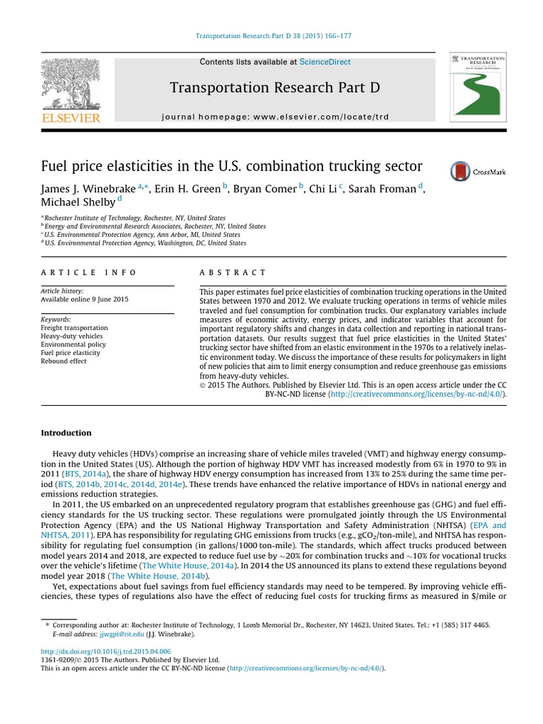 Fuel Price Elasticities in The U S Combination Trucking Sector | PDF ...
