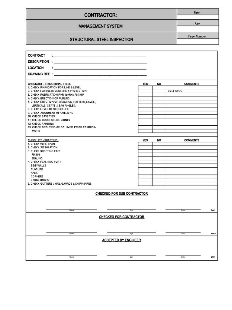 Structural Steel Inspection Checklist | PDF