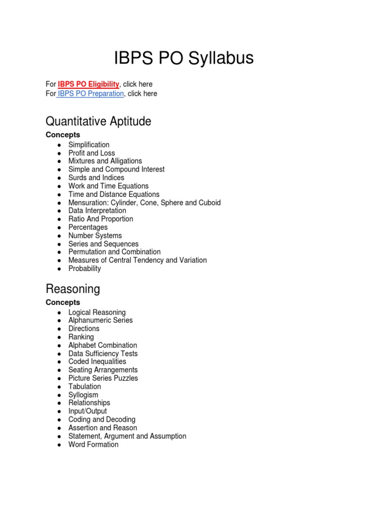 IBPS PO Exam Syllabus Overview | PDF | Operating System | Software