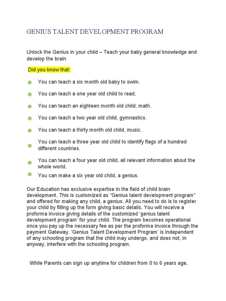 Genius Talent Development Program | PDF | Intellectual Giftedness ...
