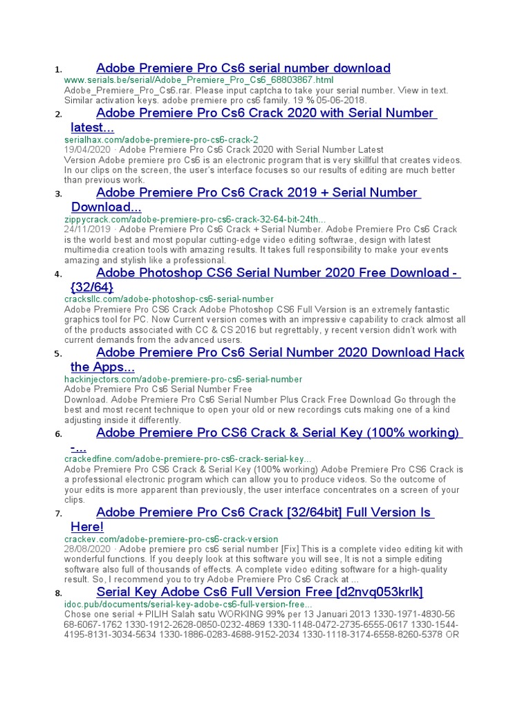 Adobe Premiere Pro CS6 Serial Number Guide | PDF | Adobe Photoshop ...