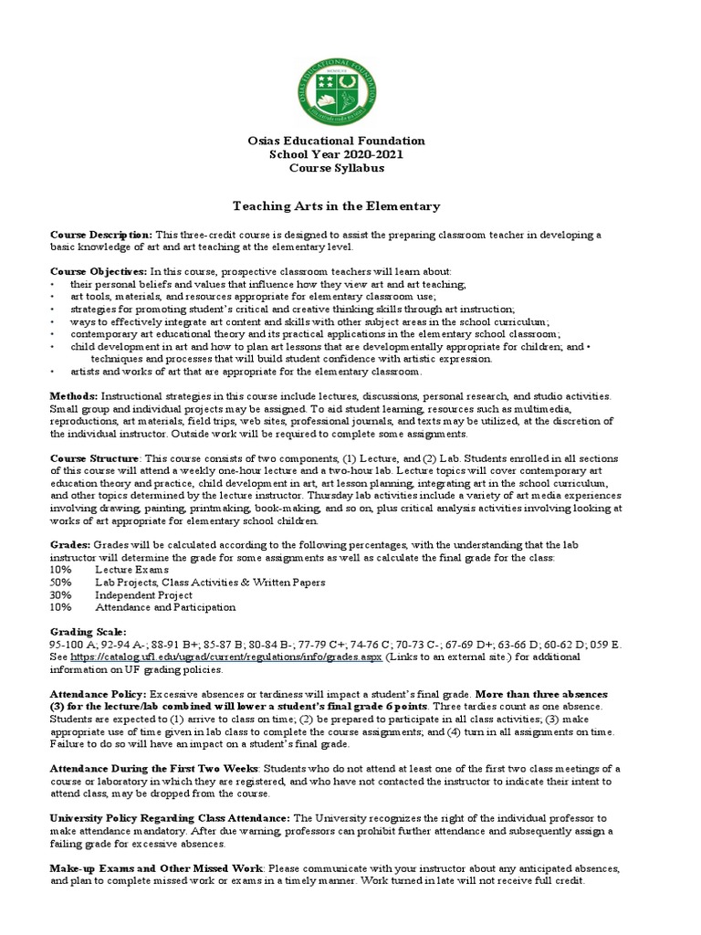 Teaching Arts Syllabus for Elementary Grades | PDF | Lecture | Curriculum