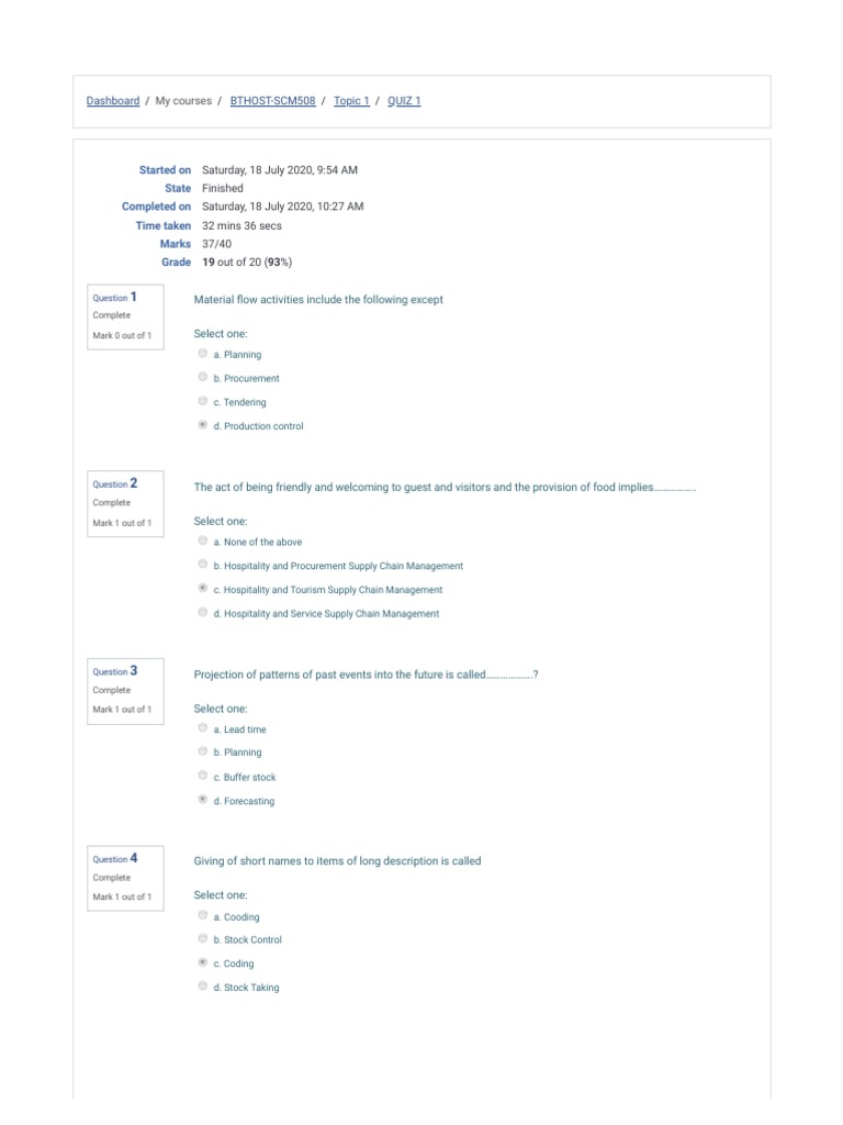 QUIZ 1 - Attempt Review | PDF | Supply Chain | Supply Chain Management