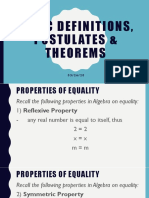 Basic Definitions, Postulates Theorems