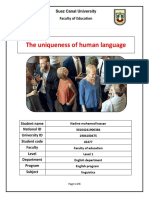 The Uniqueness of Human Language: Suez Canal University Faculty of Education