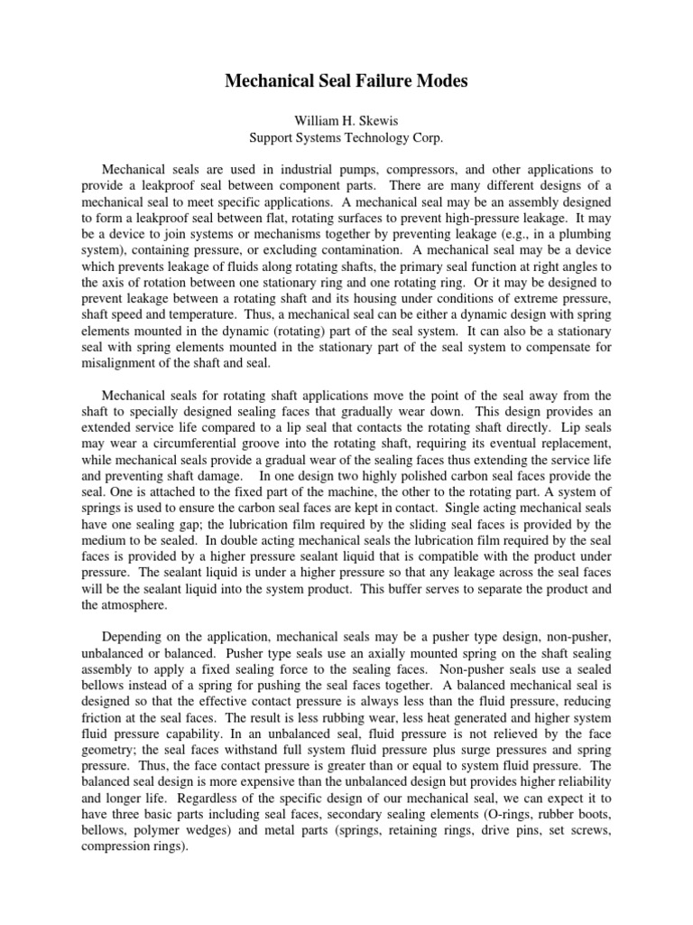Mechanical Seal Failure Modes PDF | PDF | Wear | Reliability Engineering