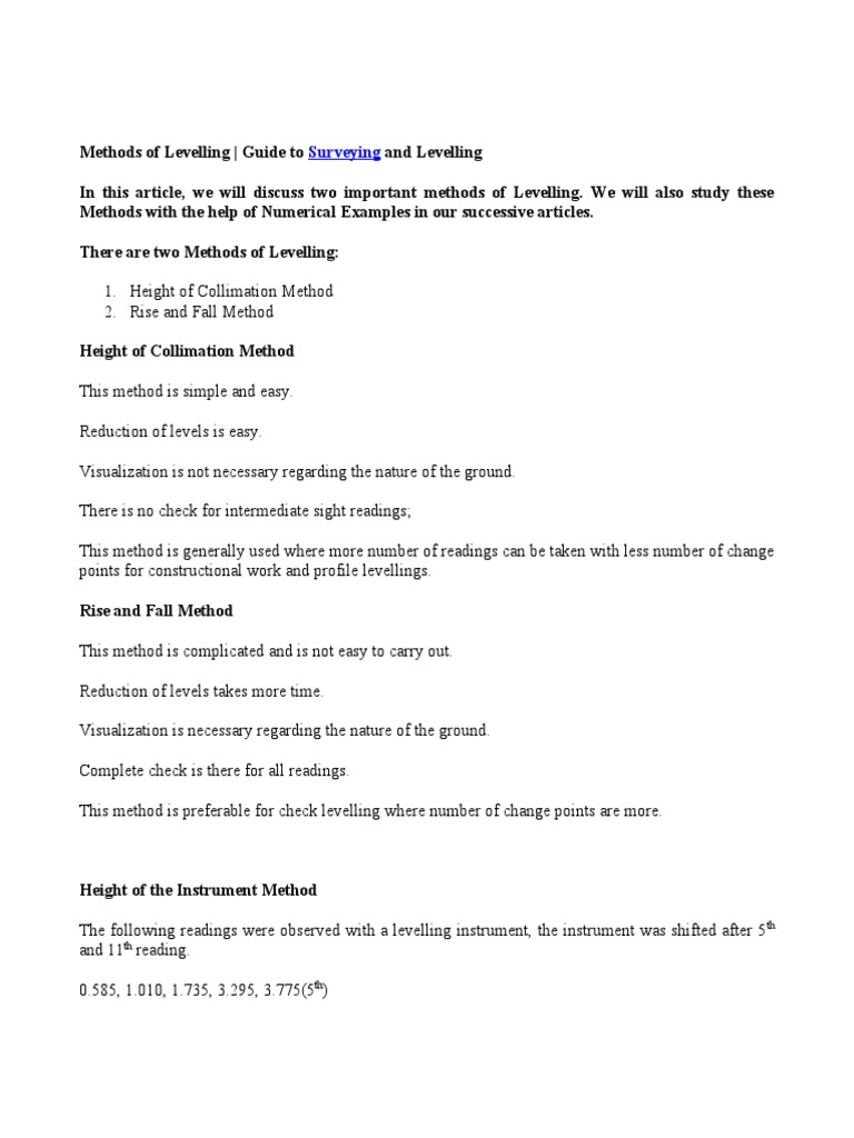 Methods Of Levelling Docx Teaching Mathematics Nature