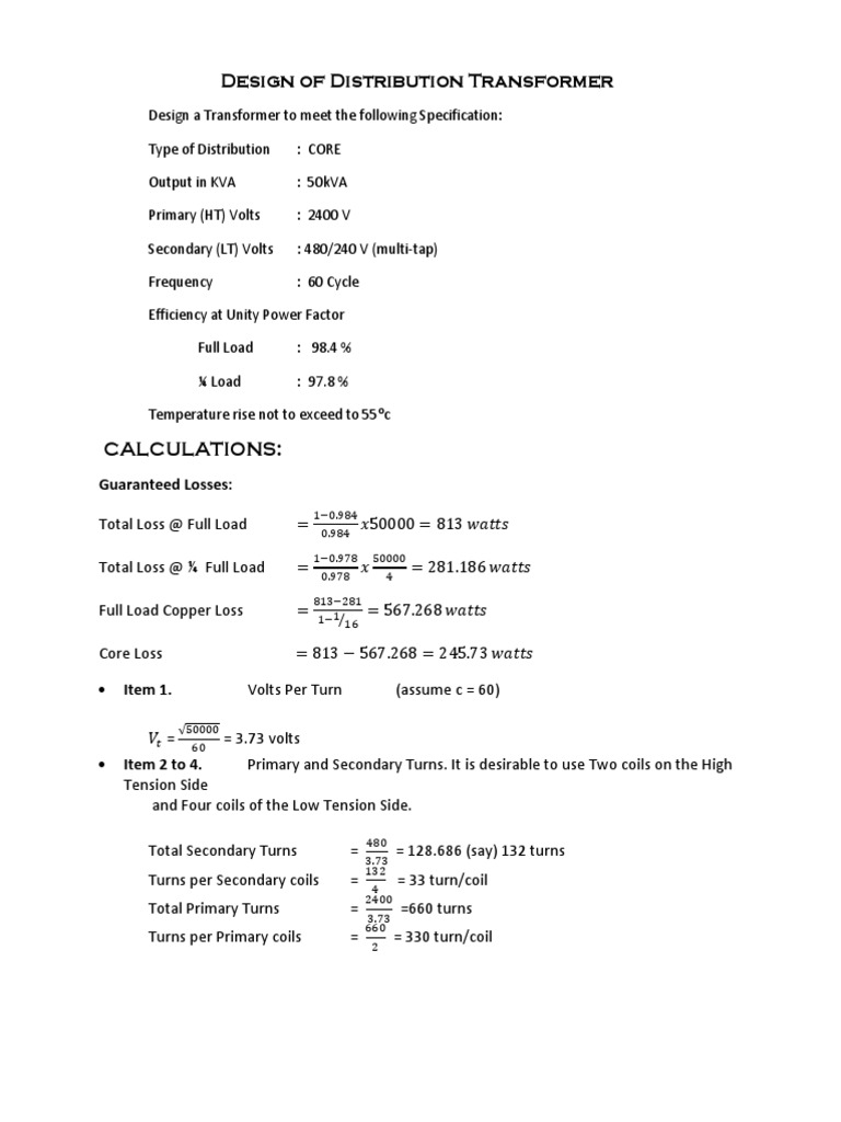 50 kVA Distribution Transformer Design | PDF | Transformer | Inductor