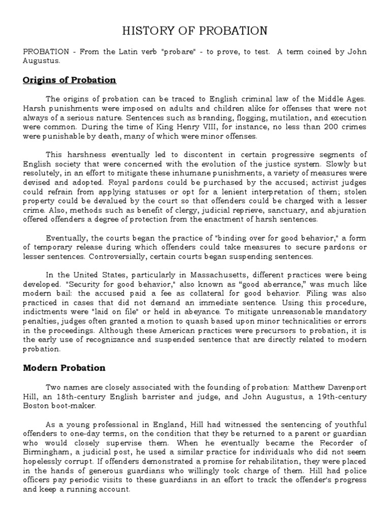 Probation History Pdf Probation Pardon