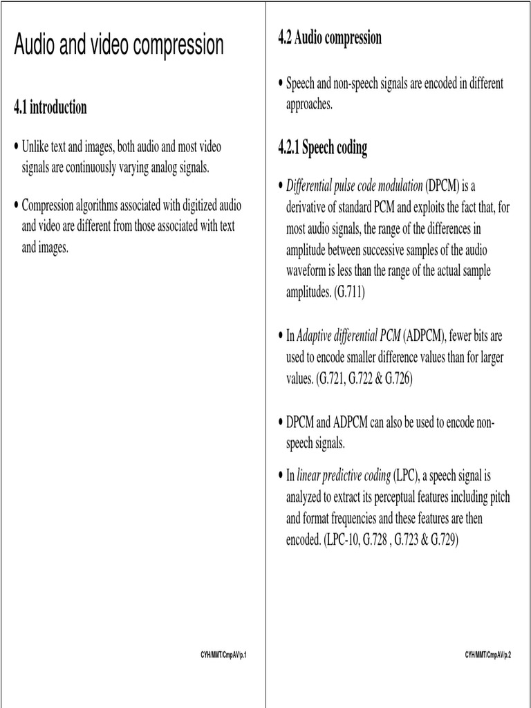 Audio and Video Compression PDF Data Compression Digital Audio