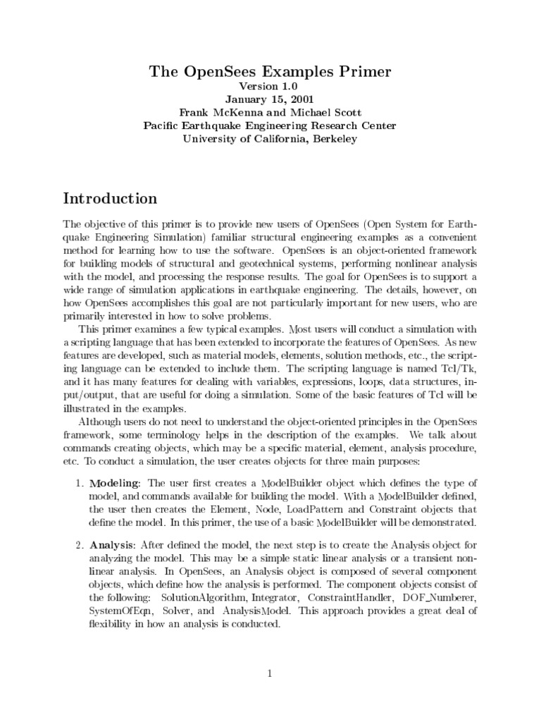 OpenSees Examples Primer | PDF | Nonlinear System | Simulation