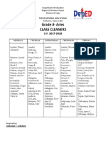 Class Cleaners Schedule for Grade 8-Aries