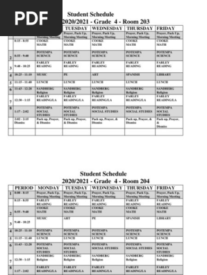 student schedule 2020-2021