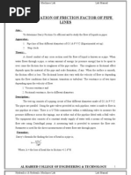 Determination of Friction Factor of Pipe Lines: Al Habeeb College of Engineering & Technology