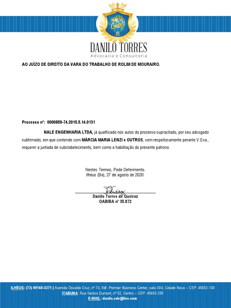 Pedido de Habilitação e Juntada de Substabelecimento | PDF