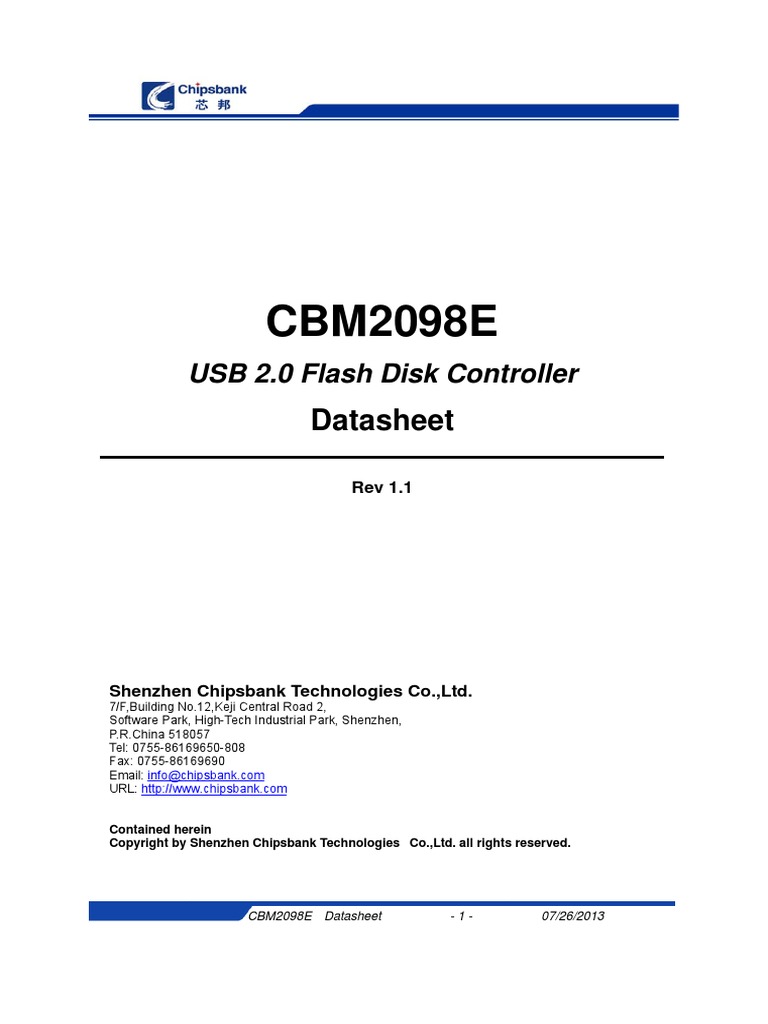 CBM2098E Datasheet Rev1.1 | PDF | Flash Memory | Usb